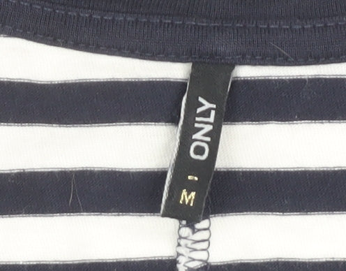 Only Women's Black M T-Shirt Dress Striped Cotton Casual