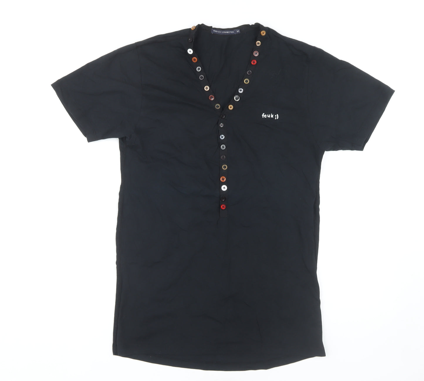 French Connection Unisex Black V-Neck T-Shirt M