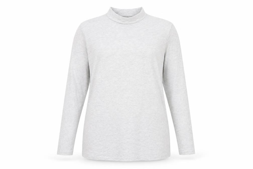 Front view of Capsule Women's Grey Mock Neck Jersey T-Shirt, size 18