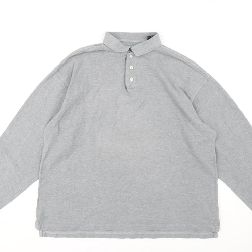 GAP Men's Grey Long Sleeve Polo - Size L, Classic Style