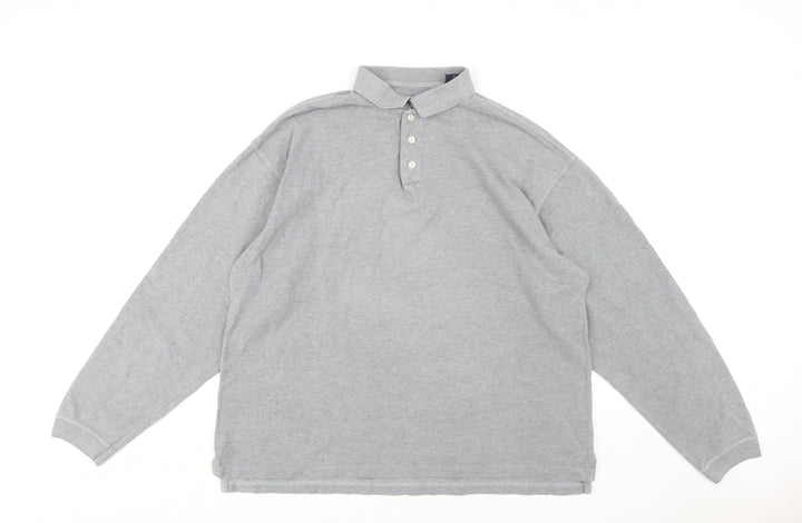 GAP Men's Grey Long Sleeve Polo - Size L, Classic Style