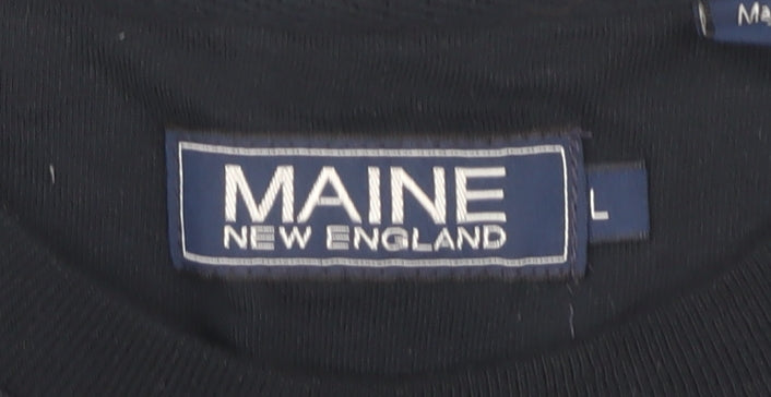 Maine New England Men's Black Long Sleeve Cotton T-Shirt L