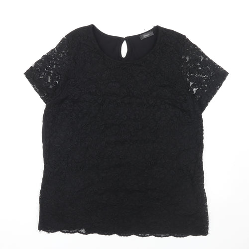Yessica Women's Black Lace Blouse, Size L, Short Sleeve