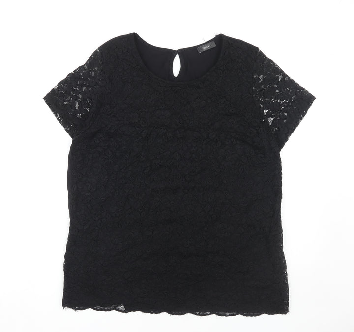 Yessica Women's Black Lace Blouse, Size L, Short Sleeve