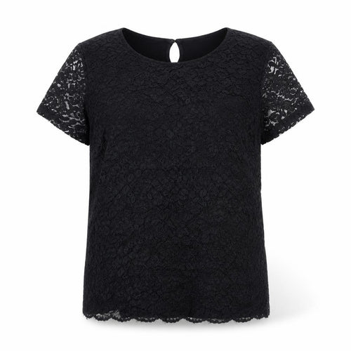 Yessica Women's Black Lace Blouse, Size L, Short Sleeve