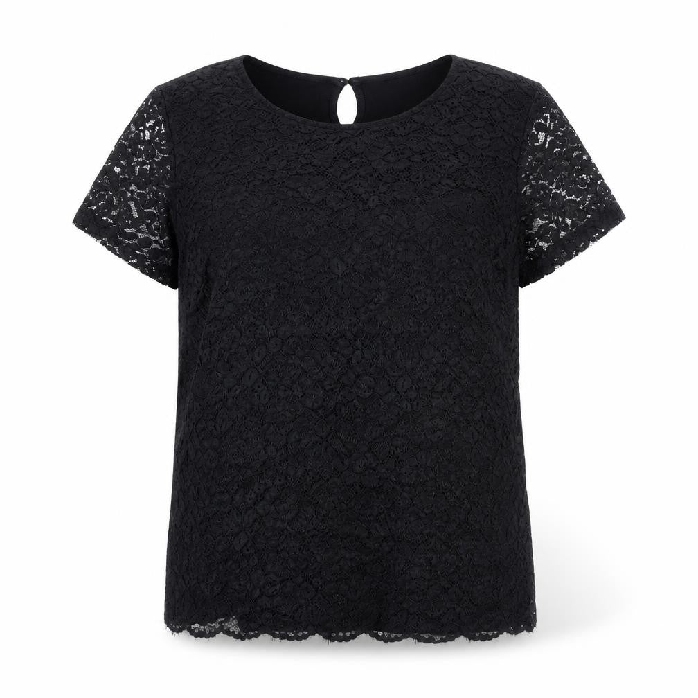 Yessica Women's Black Lace Blouse, Size L, Short Sleeve