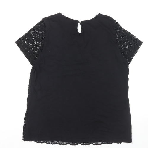 Yessica Women's Black Lace Blouse, Size L, Short Sleeve