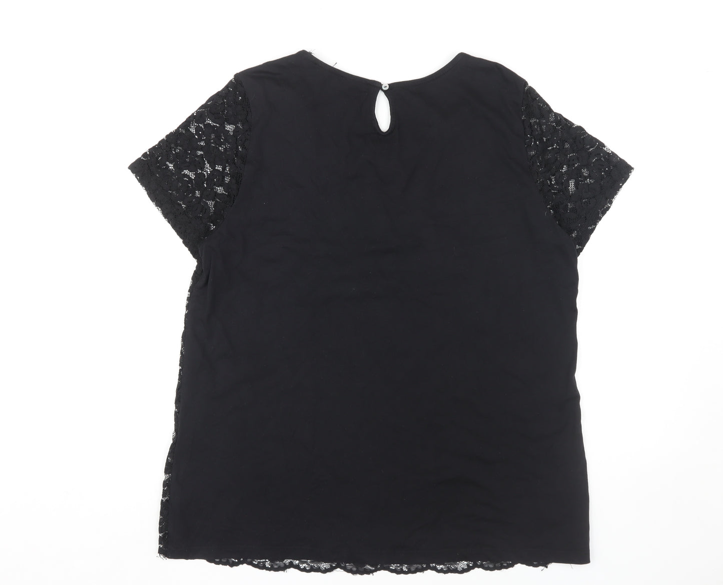 Yessica Women's Black Lace Blouse, Size L, Short Sleeve