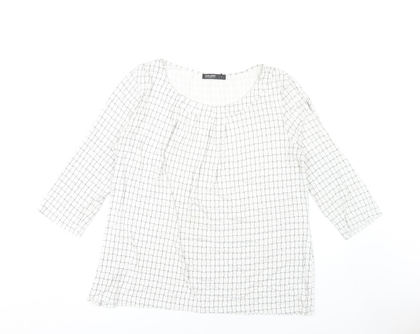 David Jones Women's White Check Blouse L