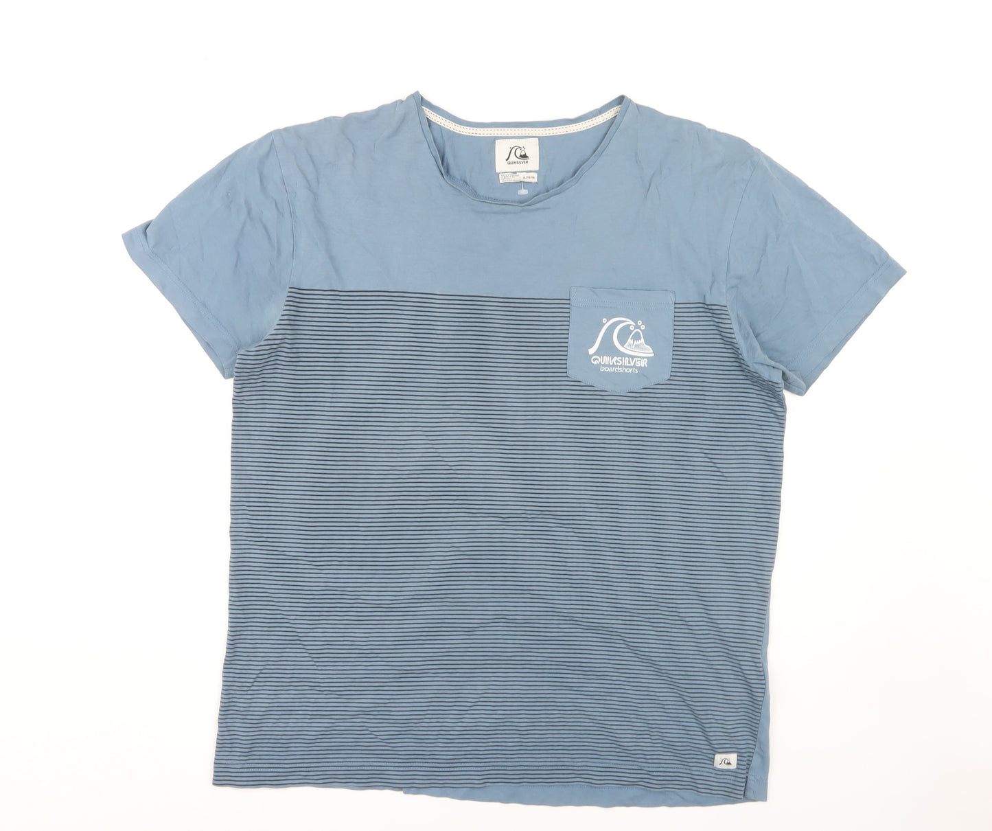 Quiksilver Men's XL Blue Striped Crew Neck T-Shirt