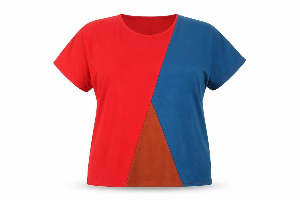 Front view of YIDARTON Women's Red Colourblock T-Shirt, 2XL