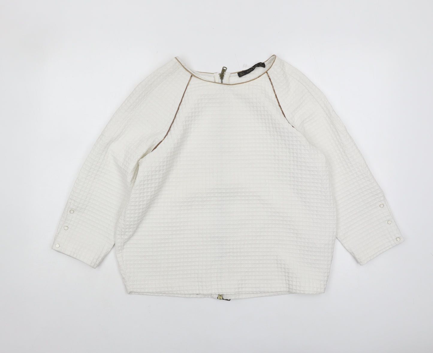 Zara Basic Women's White Basic Top, Size S, Zip Accent