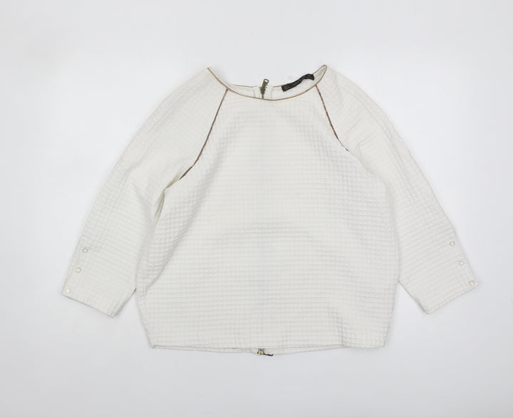 Zara Basic Women's White Basic Top, Size S, Zip Accent