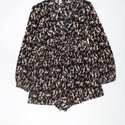 Topshop Women's Black Floral Playsuit Size 6 Petite