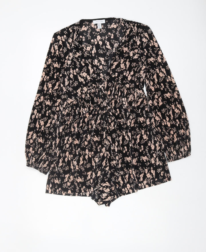 Topshop Women's Black Floral Playsuit Size 6 Petite