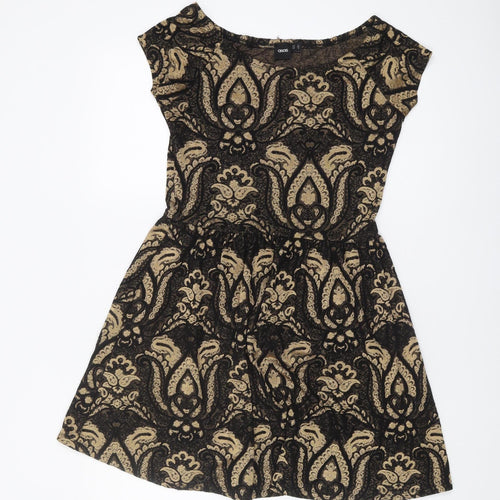 ASOS Women's Black Beige Paisley A-Line Dress Size 12