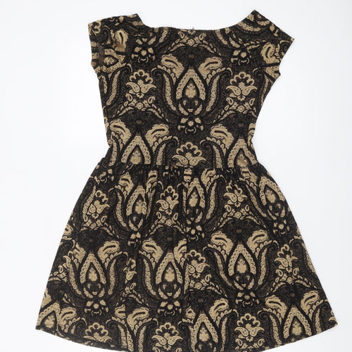 ASOS Women's Black Beige Paisley A-Line Dress Size 12