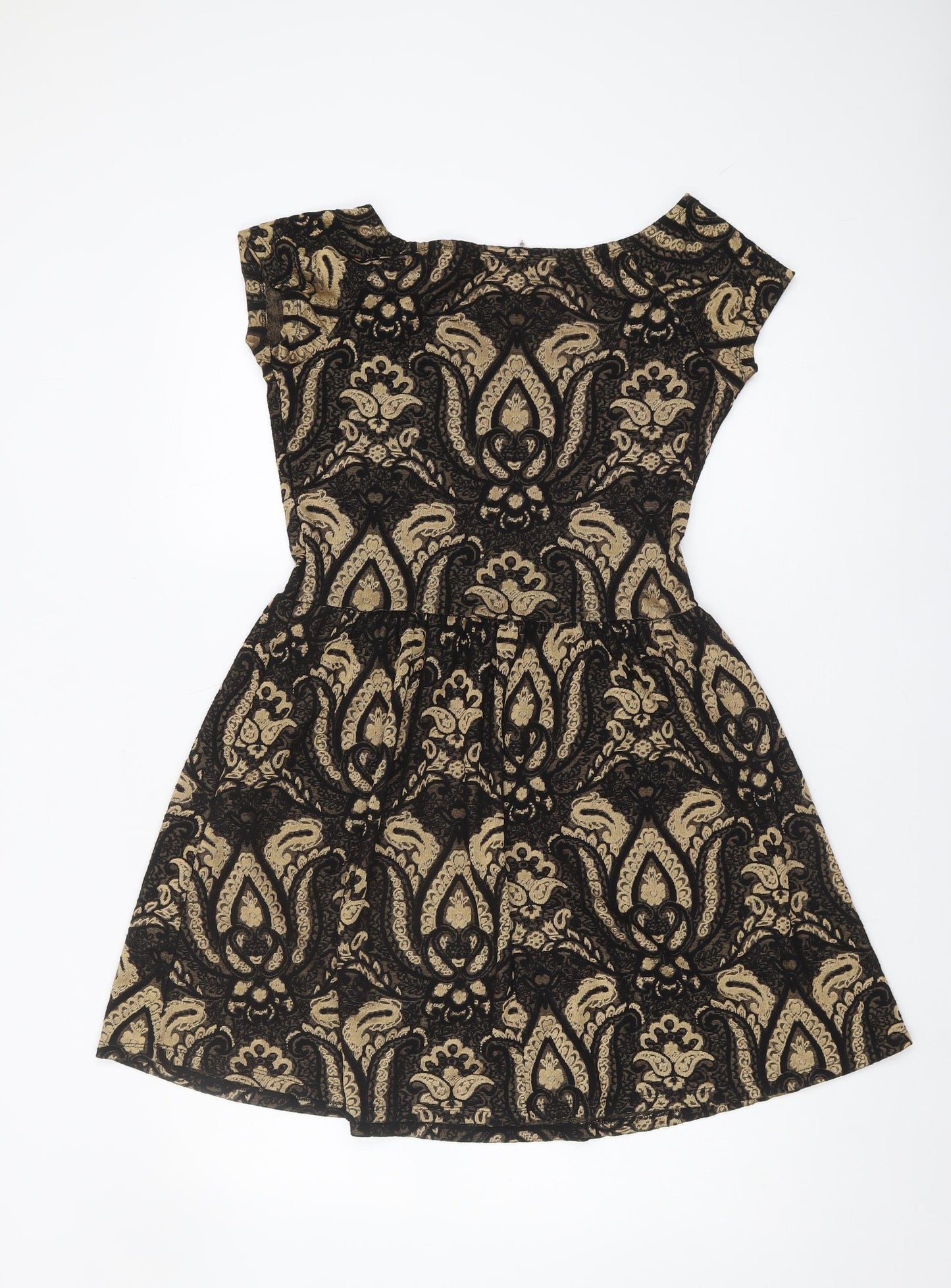 ASOS Women's Black Beige Paisley A-Line Dress Size 12