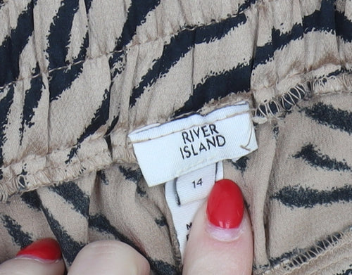 River Island Women's Beige Animal Print Trousers - Size 14