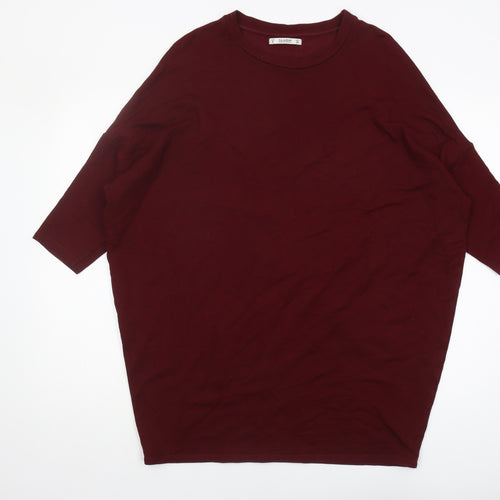 Pull&Bear Women's Red Crew Neck 3/4 Sleeve T-Shirt