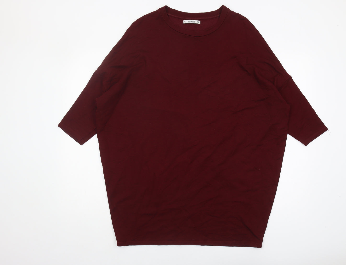 Pull&Bear Women's Red Crew Neck 3/4 Sleeve T-Shirt