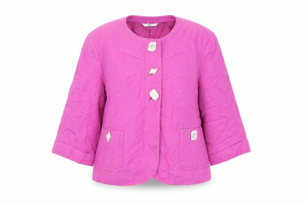 Front view of Nass Collection Women's Pink Linen Blazer, size 12