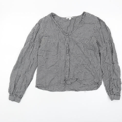 Warehouse Women's Black Check Blouse, Size 12, Long Sleeve