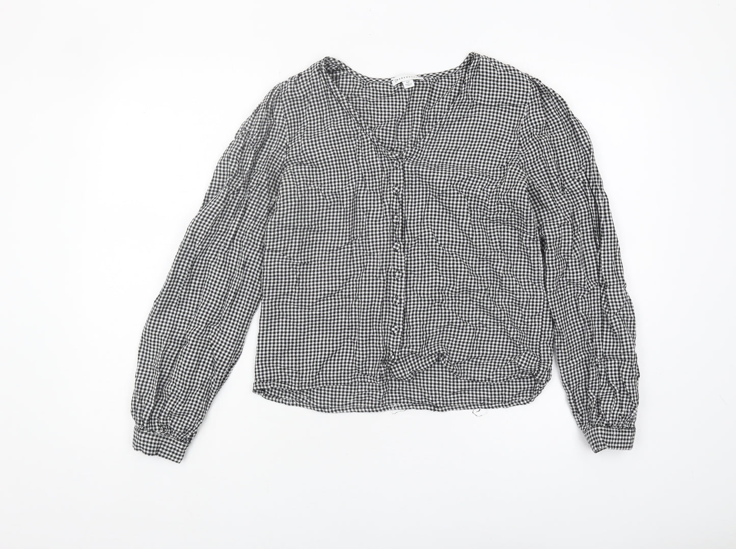 Warehouse Women's Black Check Blouse, Size 12, Long Sleeve