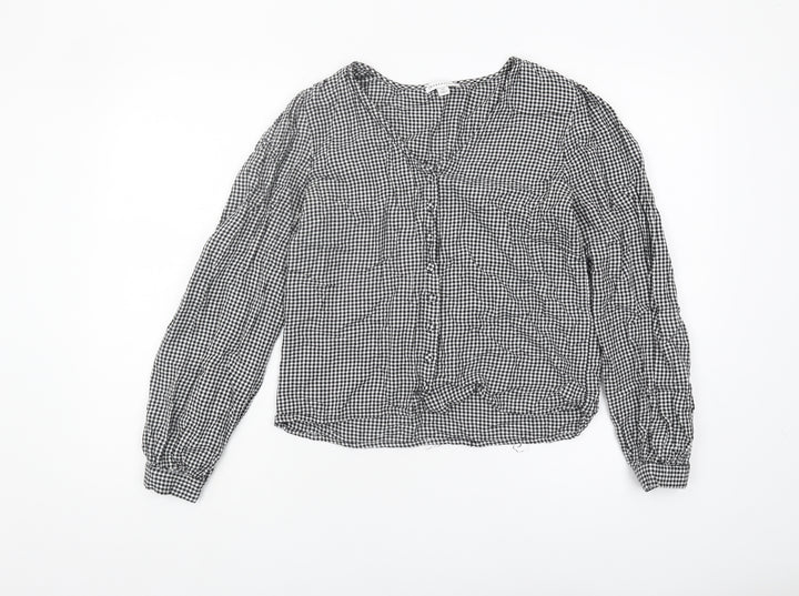 Warehouse Women's Black Check Blouse, Size 12, Long Sleeve