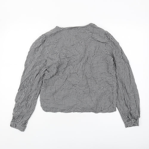 Warehouse Women's Black Check Blouse, Size 12, Long Sleeve