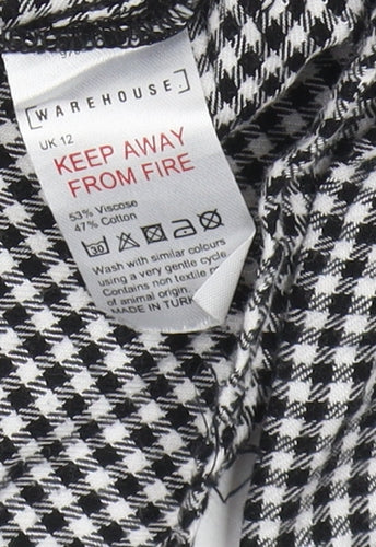 Warehouse Women's Black Check Blouse, Size 12, Long Sleeve