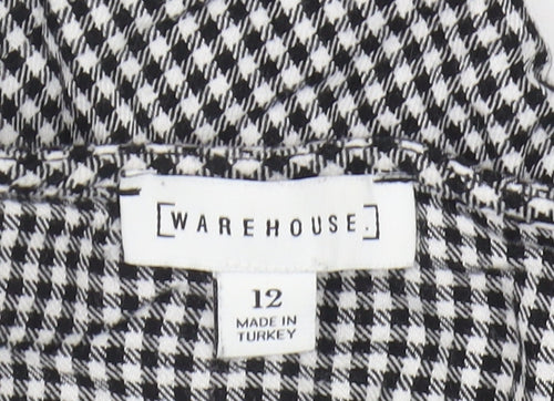 Warehouse Women's Black Check Blouse, Size 12, Long Sleeve