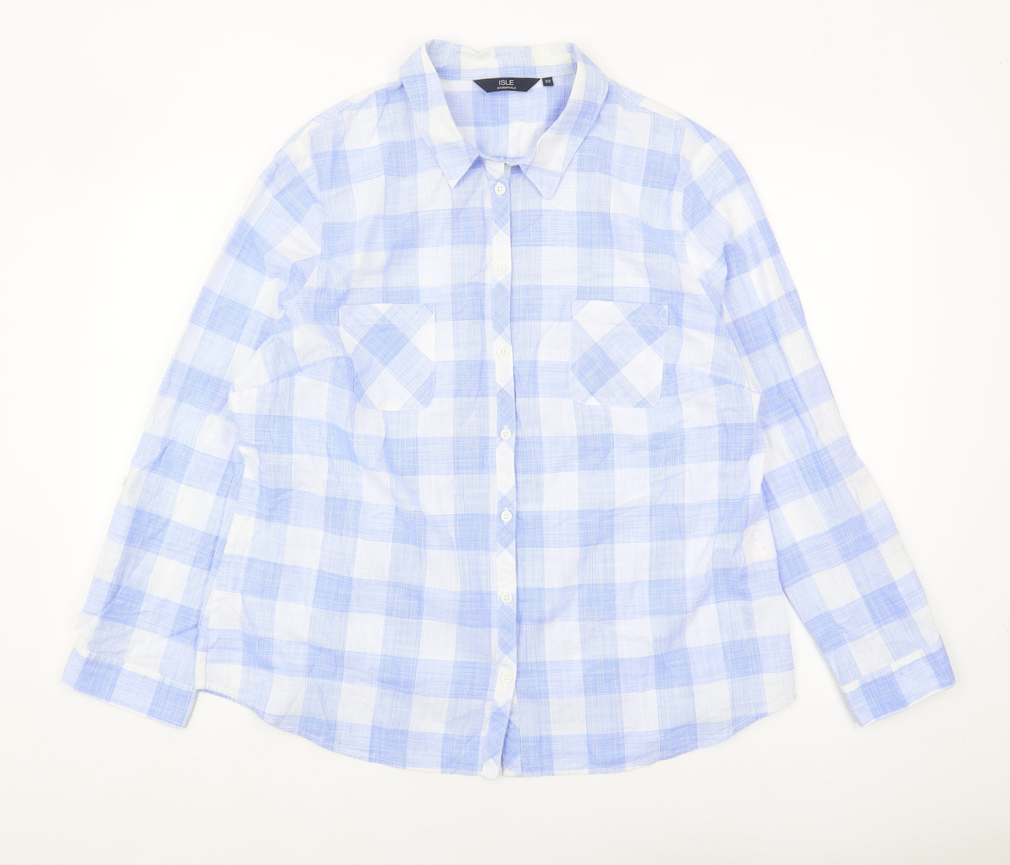 Isle Essentials Women's Blue Plaid Button-Up Shirt