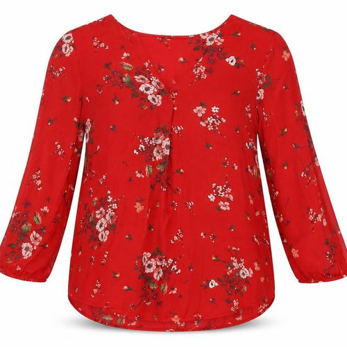 Stradivarius Women's Red Floral Blouse, Size UK 12, V-Neck
