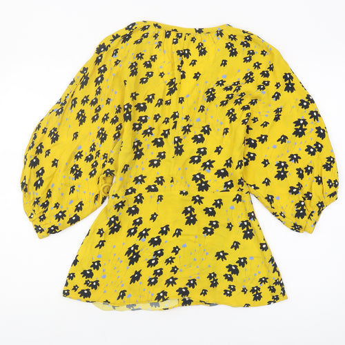 Jigsaw Women's Yellow Floral Wrap Blouse Size 8