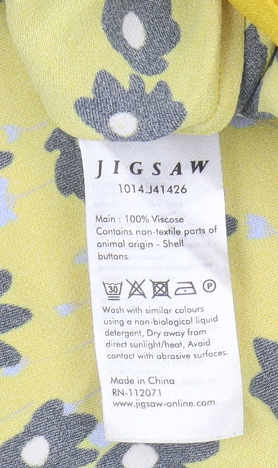 Jigsaw Women's Yellow Floral Wrap Blouse Size 8