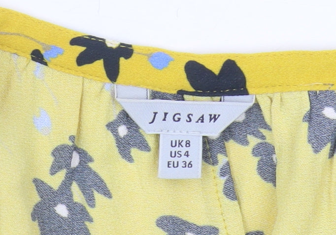Jigsaw Women's Yellow Floral Wrap Blouse Size 8