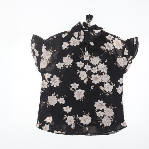 M&Co Women's Black Floral Blouse, Size 14, Tunic Top