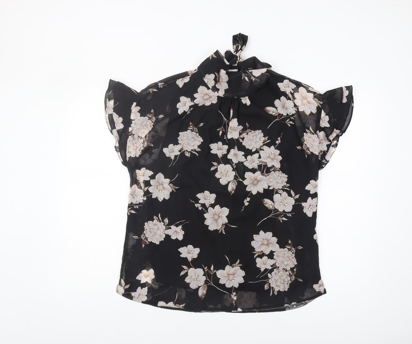 M&Co Women's Black Floral Blouse, Size 14, Tunic Top