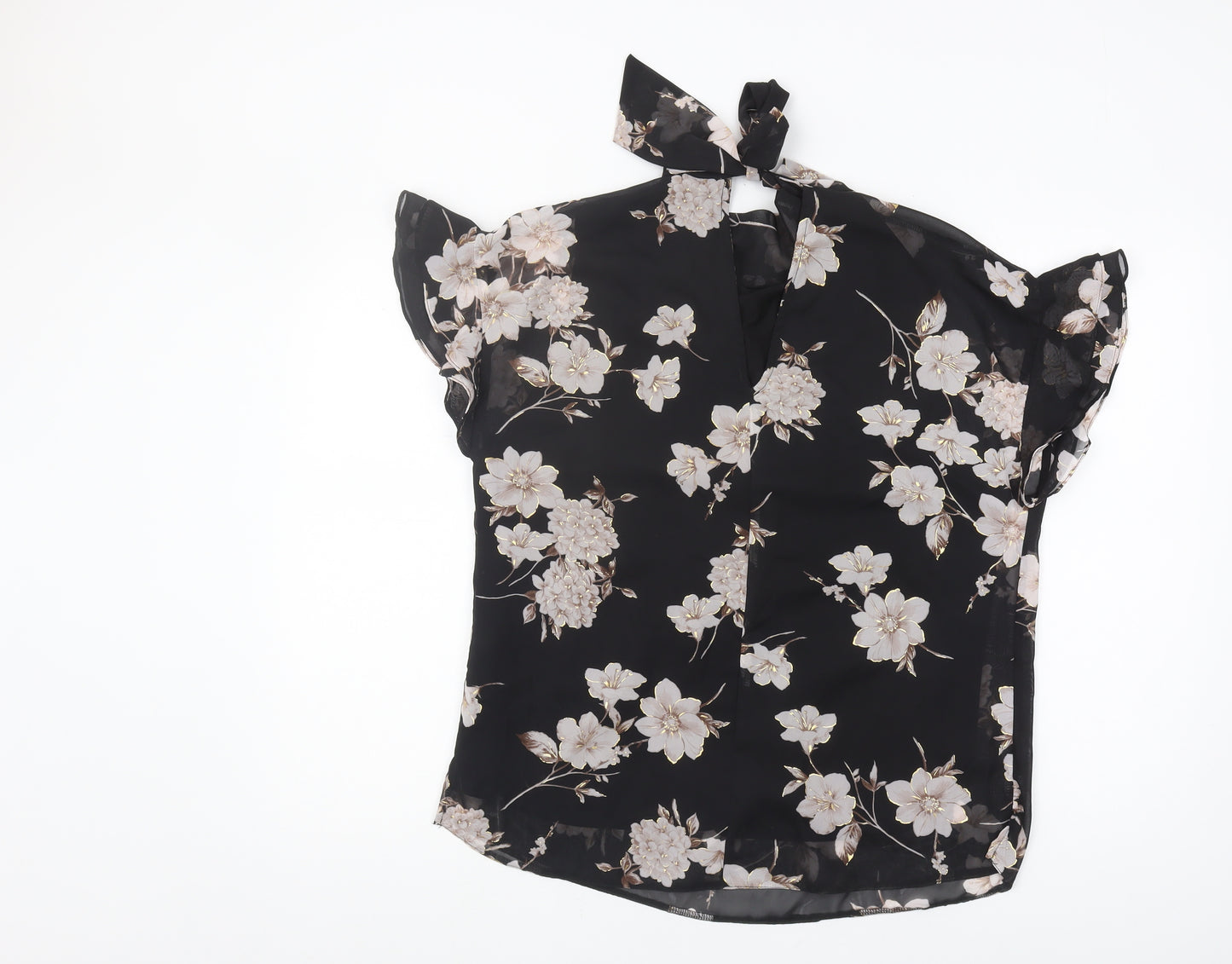 M&Co Women's Black Floral Blouse, Size 14, Tunic Top