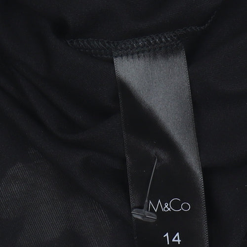 M&Co Women's Black Floral Blouse, Size 14, Tunic Top