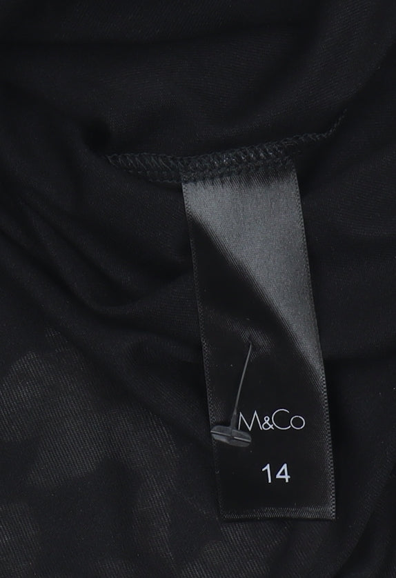 M&Co Women's Black Floral Blouse, Size 14, Tunic Top