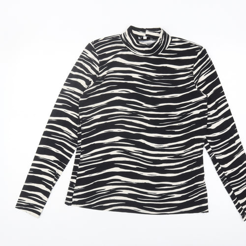 Warehouse Women's Black Animal Print Mock Neck Top Size 14