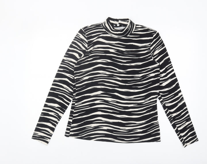 Warehouse Women's Black Animal Print Mock Neck Top Size 14