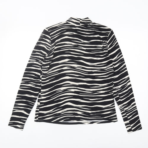 Warehouse Women's Black Animal Print Mock Neck Top Size 14