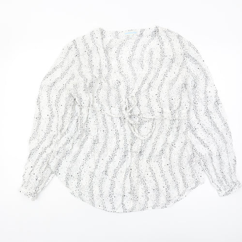 JoJo Maman Bébé Women's White Animal Print Wrap Blouse L