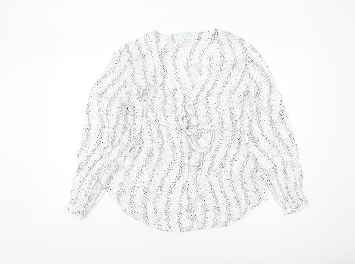 JoJo Maman Bébé Women's White Animal Print Wrap Blouse L