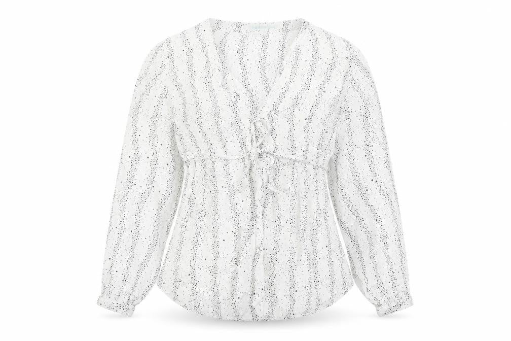 Front view of JoJo Maman Bébé Women's White Animal Print Wrap Blouse L