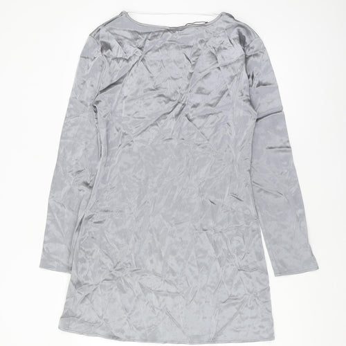Zara Women's Grey Velvet V-Neck Long Sleeve Dress