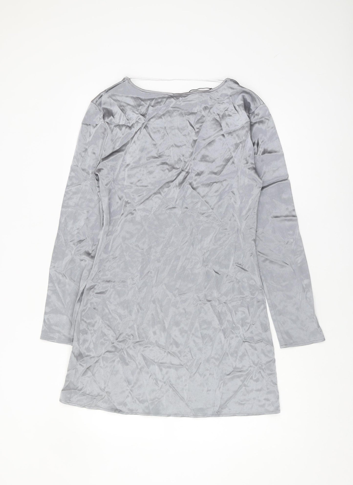 Zara Women's Grey Velvet V-Neck Long Sleeve Dress
